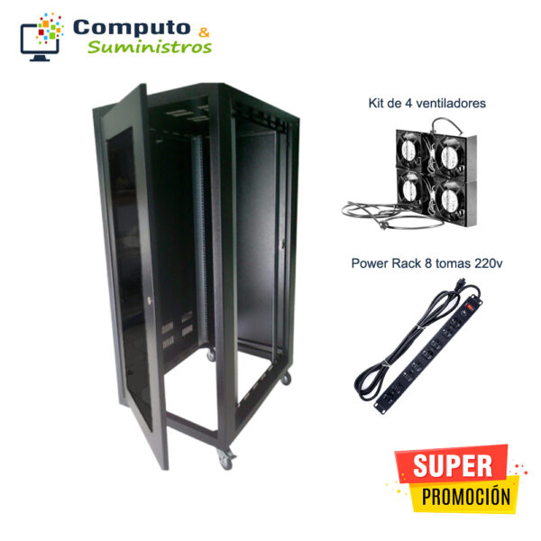 Gabinete de Piso 24RU con Ventilador y Power Rack