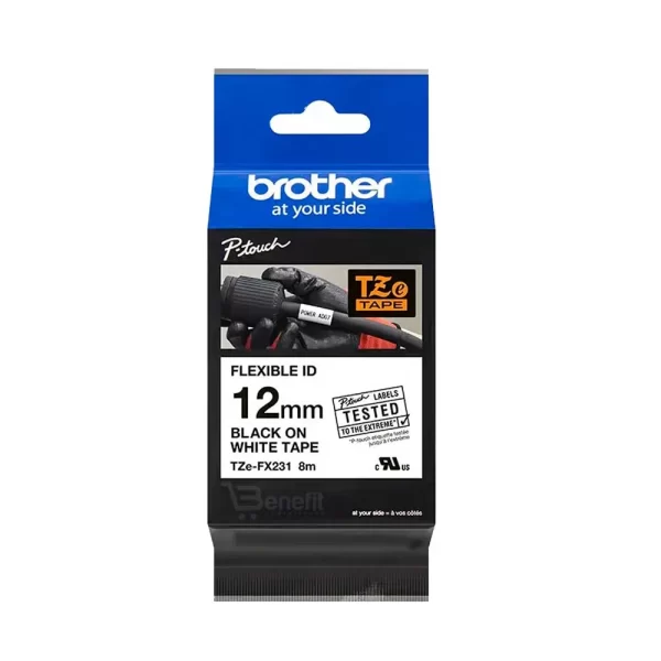Cinta para etiquetado, disponible en Flex  TZEFX-231 (Para cables ) 12mm FLEX COLOR NEGRO Brother